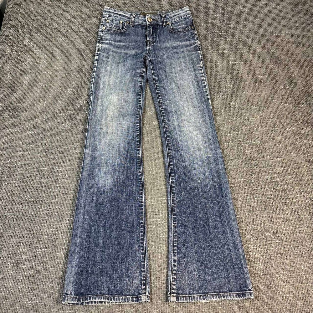 Amethyst Flare Jeans Womens 13 Blue Y2K Low Rise Medium Wash Whiskered Denim